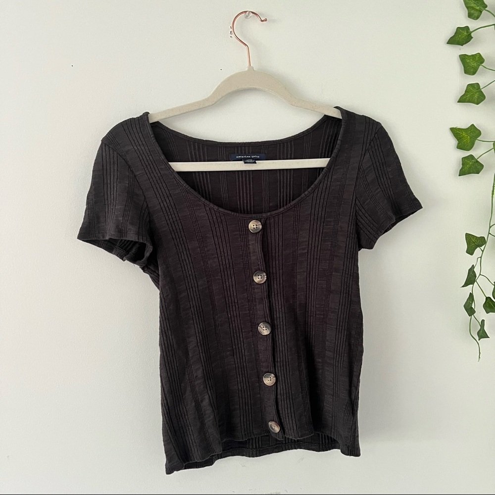 American Eagle Gray Button Up Crop